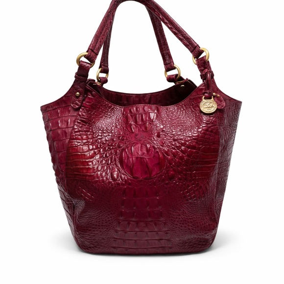 Brahmin Jacqueline Melbourne Croc-Embossed Burgundy Leather Hobo bag. - Picture 2 of 16